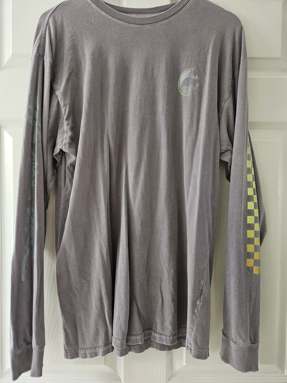 Vans Men's Long Sleeve Crewneck Shirt in Washed Gray with Yellow Check